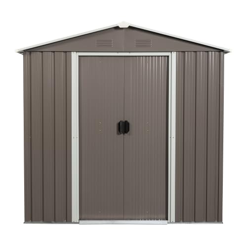 6x5 FT Outdoor Metal Garden Storage Shed with Side Window, Utility Tool Shed with Sloping Roof, Air Vents and Lockable Sliding Doors, Storage House for Backyard Lawn (Grey, 6x5) ? Premium & Durable Design-New - Image 3