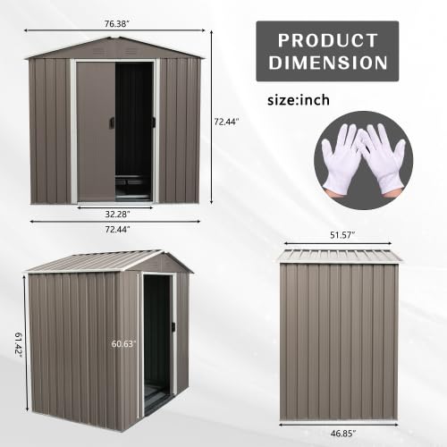 6x5 FT Outdoor Metal Garden Storage Shed with Side Window, Utility Tool Shed with Sloping Roof, Air Vents and Lockable Sliding Doors, Storage House for Backyard Lawn (Grey, 6x5) ? Premium & Durable Design-New - Image 2