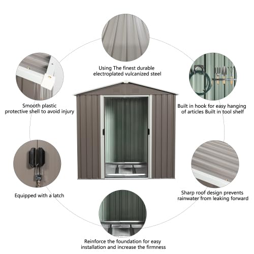 6x5 FT Outdoor Metal Garden Storage Shed with Side Window, Utility Tool Shed with Sloping Roof, Air Vents and Lockable Sliding Doors, Storage House for Backyard Lawn (Grey, 6x5) ? Premium & Durable Design-New - Image 6