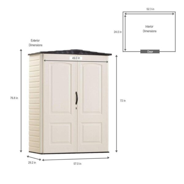 Rubbermaid Small Vertical Resin Outdoor Storage Shed With Floor (2.3 x 4.6 Ft), Weather Resistant, Beige/Brown, Organization for Home/Backyard/Pool Chemicals/Toys/Garden Tools/Porch/Patio Cushions-New - Image 3