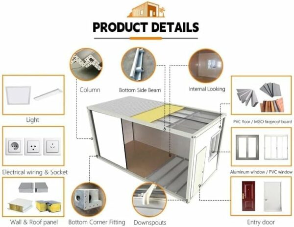 Folding Prefab Tiny Home 20ft Mobile Tiny House for Sale, Prefabricated Foldable Container House 2 Bedrooms 1 Bathroom 1 Kitchen with Cabinets, Portable Container House to Live in for Adults-New - Image 6
