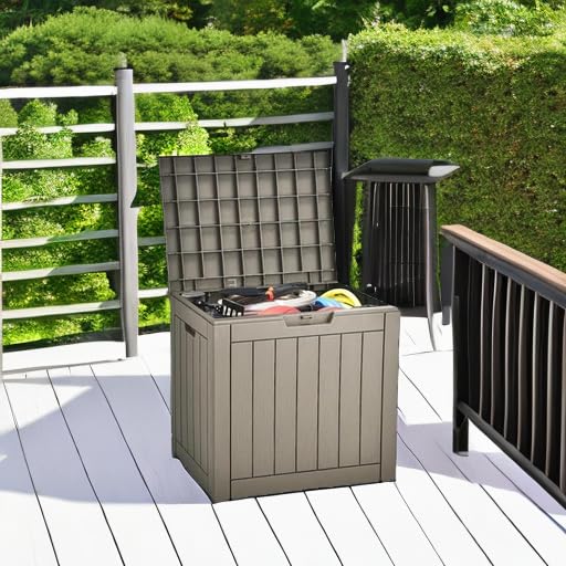 31 Gallon Outdoor Storage Deck Box, Waterproof Resin Package Delivery and Storage Box with Lockable Lid for Patio Furniture Cushions, Pool Accessories, Garden Tools, Taupe-New - Image 5
