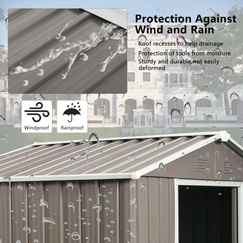 6x5 FT Outdoor Metal Garden Storage Shed with Side Window, Utility Tool Shed with Sloping Roof, Air Vents and Lockable Sliding Doors, Storage House for Backyard Lawn (Grey, 6x5) ? Premium & Durable Design-New - Image 5