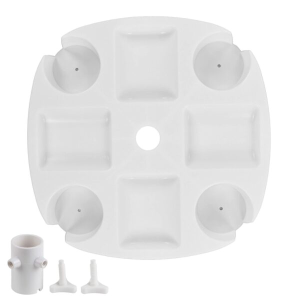 Beach Umbrella Table Tray White Round with 4 Cup Holder for Snack Drink ? Premium & Durable Design-New