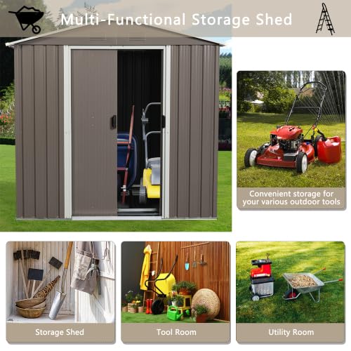 6x5 FT Outdoor Metal Garden Storage Shed with Side Window, Utility Tool Shed with Sloping Roof, Air Vents and Lockable Sliding Doors, Storage House for Backyard Lawn (Grey, 6x5) ? Premium & Durable Design-New - Image 4