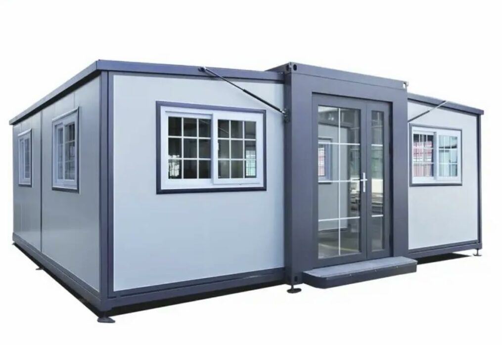 SAA Gray Modern House, 19 x 20 FT, 2 Rooms, 1 Bathroom & 1 Kitchen, Alloy Steel, Foldable Outbuilding ? Light Blue Gray ? Premium & Durable Design-New