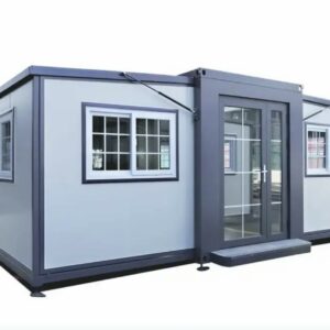 SAA Gray Modern House, 19 x 20 FT, 2 Rooms, 1 Bathroom & 1 Kitchen, Alloy Steel, Foldable Outbuilding ? Light Blue Gray ? Premium & Durable Design-New