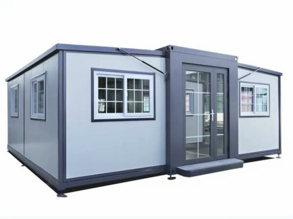 SAA Gray Modern House, 19 x 20 FT, 2 Rooms, 1 Bathroom & 1 Kitchen, Alloy Steel, Foldable Outbuilding ? Light Blue Gray ? Premium & Durable Design-New