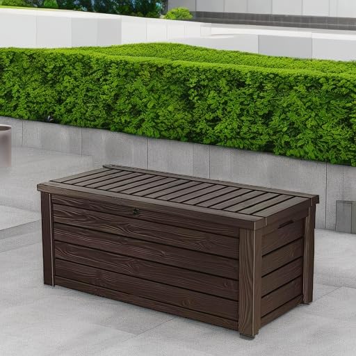 Keter Outdoor Storage Deck Box, 150 Gallon Resin Patio Bin & Bench, Wood Grain, Brown ? Premium & Durable Design-New - Image 4