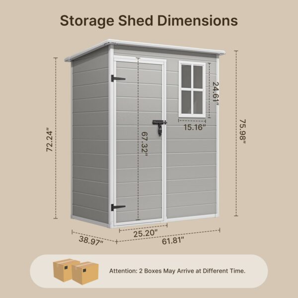 Gizoon 5X3 FT Resin Outdoor Storage Shed, Plastic Garden Sheds with Floor to Store Patio Furniture, Gardening Tools, Outside Patio Storage House with Lockable Door for Backyard, Lawn, Grey-New - Image 3