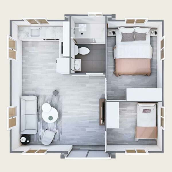 prefab Tiny Homes to Live in for Adults, 20Ft&40Ft Tiny Home for Sale prefab Portable Mobile Small House Customizable with 2 bedrooms, 1 Fully Equipped Bathroom and Kitchen, 1 Living Room ? Premium & Durable Design-New - Image 3