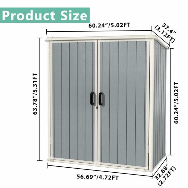 Aoxun Outdoor Storage Shed 5 x 3FT, Resin Shed with Floor and Lockable Door, Plastic Shed for Bike, Garbage Can, Tool, Accessories, Lawn, Garden - Grey-New - Image 6