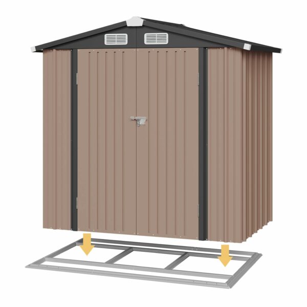 Aoxun 6x3.9 FT Shed with Base Metal Outdoor Storage Shed Garden Shed with Lockable Doors Tool Shed Bike Shed for Backyard, Patio, Poolside (Brown)-New - Image 5