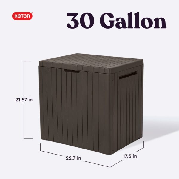 Keter City 30 Gallon Resin Outdoor Storage Box and Patio Furniture Side Table for Pool and Garden Accessories, Brown ? Premium & Durable Design-New - Image 2