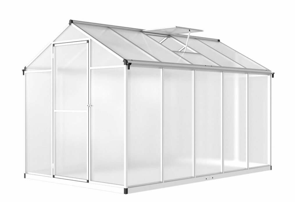 6×10 FT Greenhouse for Outdoors, Polycarbonate Greenhouse with Quick Setup Structure and Roof Vent, Aluminum Large Walk-in Greenhouse for Outside Garden Backyard, Silver-New