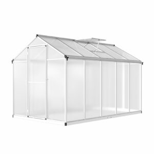 6x10 FT Greenhouse for Outdoors, Polycarbonate Greenhouse with Quick Setup Structure and Roof Vent, Aluminum Large Walk-in Greenhouse for Outside Garden Backyard, Silver-New