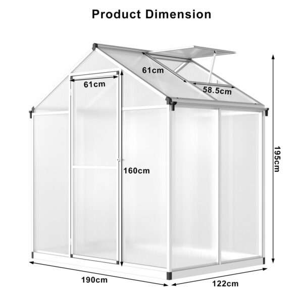 Garvee 6x4 FT Greenhouse for Outdoors, Polycarbonate Greenhouse with Quick Setup Structure and Roof Vent, Aluminum Large Walk-in Greenhouse for Outside Garden Backyard, Silver ? Premium & Durable Design-New - Image 3