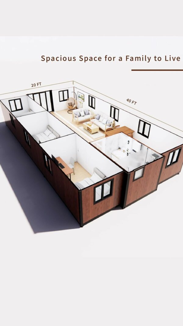Tiny Homes 40FT Tiny House to Live with 3 Bedroom,1 Full Equiped Bathroom and Kitchen,Prefabricated Container House for Adults Living,Foldable Mobile Home Shipping Guaranteed ? Premium & Durable Design-New - Image 4