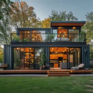 20/40FT Tiny House to Live in, Prefab Home Weather Resistant, Rust Proof Double Story Beach Home to Live in, Double Storey Prefab House with Living Room, Bathroom, Bedrooms, Kitchen and Terrace ? Premium & Durable Design-New