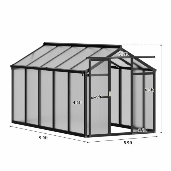 6 x 10 FT Greenhouse, Greenhouse for Outside, Polycarbonate Greenhouse with Aluminum Frame, Lockable Door and Ajustable Roof Vent for Backyard, Green Houses for Outside Garden Backyard, Patio-New - Image 2
