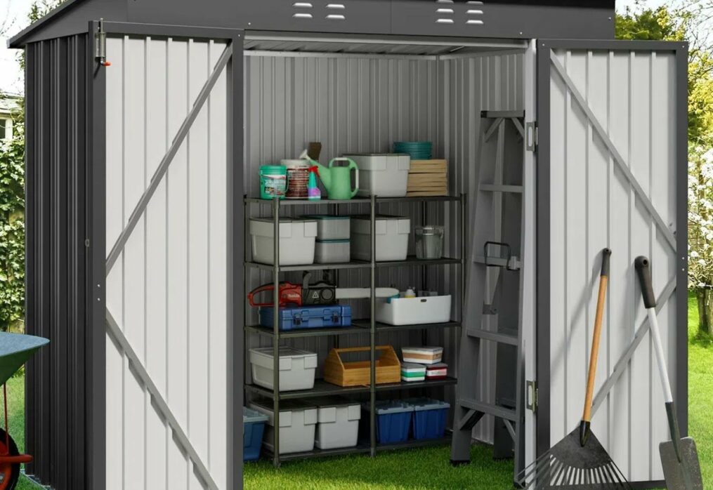 Gizoon 6′ x 4′ Outdoor Storage Shed with Double Lockable Doors, Anti-Corrosion Metal Garden Shed, Waterproof Shed Outdoor Storage Clearance for Backyard Patio Lawn-Dark Gray-New