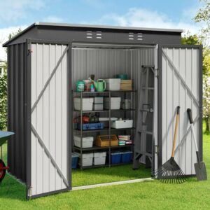 Gizoon 6' x 4' Outdoor Storage Shed with Double Lockable Doors, Anti-Corrosion Metal Garden Shed, Waterproof Shed Outdoor Storage Clearance for Backyard Patio Lawn-Dark Gray-New