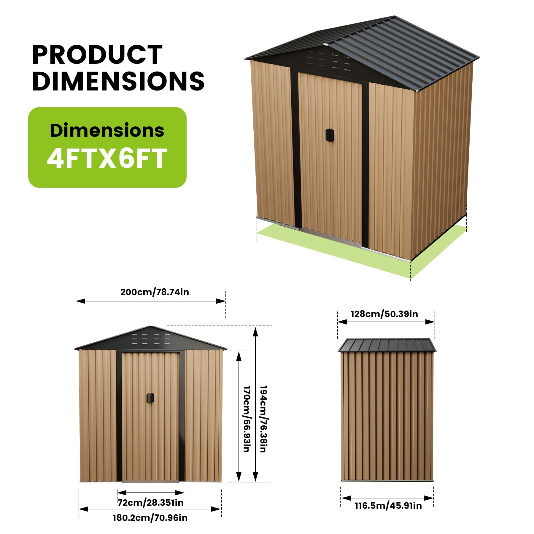 6x4FT Outdoor Storage Shed, Heavy Duty Garden Tool Storage Shed with Lockable Doors and Sloping Roof, Weatherproof Metal Storage House for Backyard, Patio, Garden, Lawn ? Premium & Durable Design-New - Image 6