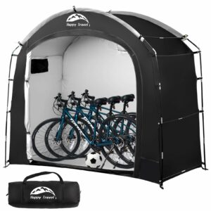 Happy Travel Bike Storage Shed Tent, Waterproof Portable Bicycle Cover with 30% More Top Storage Space for 2/3/4/5 Bikes,Clips Easy Setup Outdoor Sheds Shelter for Motorcycle, Garden Tools, Lawn Mower-New