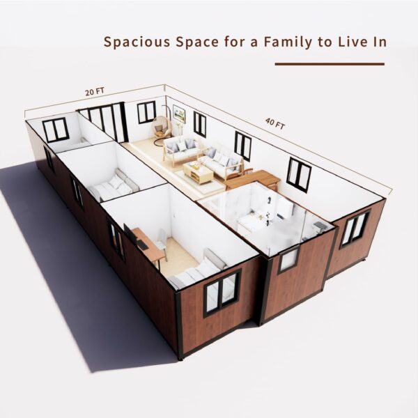 40FT Tiny House to Live in,Portable Prefab House with 3 Bedroom,1 Full Equiped Bathroom and Kitchen,Prefabricated Container House for Adults Living,Foldable Mobile Home with Steel Frame ? Premium & Durable Design-New - Image 2