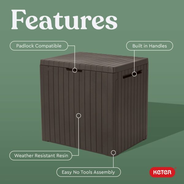Keter City 30 Gallon Resin Outdoor Storage Box and Patio Furniture Side Table for Pool and Garden Accessories, Brown ? Premium & Durable Design-New - Image 3