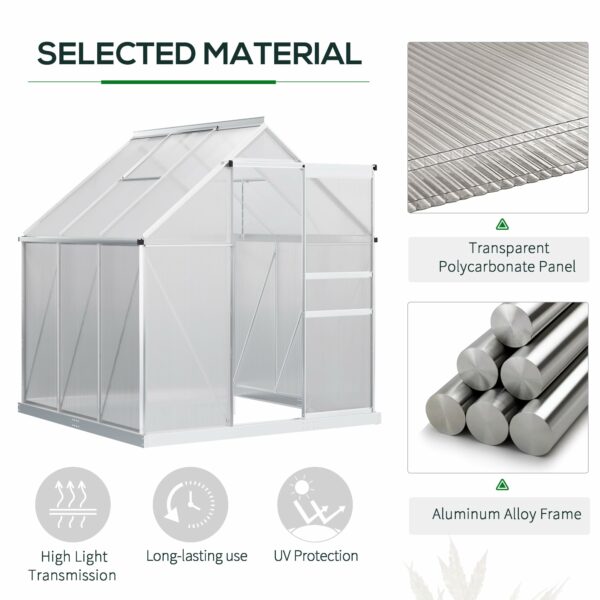 Outsunny 6' x 6' x 6.5' Polycarbonate Greenhouse with Adjustable Roof Vent, Walk-in Heavy Duty Green House Kit with Aluminum Frame, Sliding Door and Rain Gutter for Winter, Silver ? Premium & Durable Design-New - Image 3