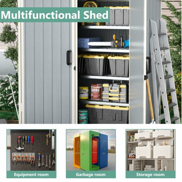 Aoxun Outdoor Storage Shed 5 x 3FT, Resin Shed with Floor and Lockable Door, Plastic Shed for Bike, Garbage Can, Tool, Accessories, Lawn, Garden - Grey-New - Image 5