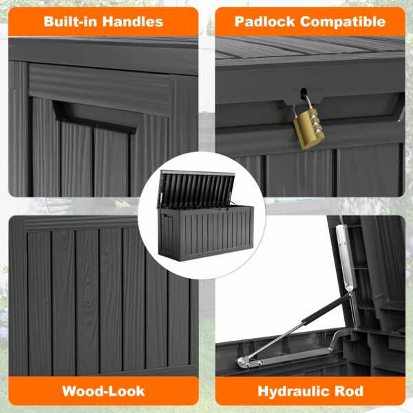 80 Gallon Resin Deck Box, Lockable Patio Outdoor Storage Box for Furniture, Garden Tools and Tools Storage, Waterproof Outside Storage Box - Black-New - Image 5