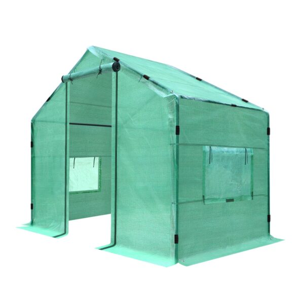BenefitUSA 4.8x8.5x7.2'H Large Walk-in Peak Roof Greenhouse with 2 Zipper Doors & Windows (Green) ? Premium & Durable Design-New