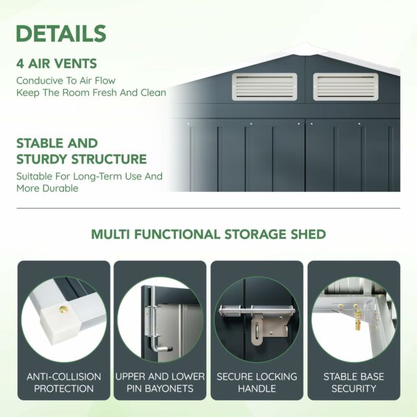 5x3X6.3FT Outdoor Steel Storage Shed with Lockable Doors and Frame Floor, Compact Small Bike Shed, Ideal for Garden, Backyard, Swimming Pool, Patio Utility and Tool Storage-New - Image 4