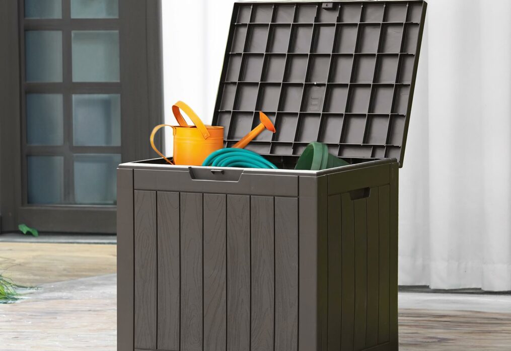 Deck Box with 31 Gallon Capacity, Weatherproof Resin Lockable Outdoor Storage for Secure Package Deliveries and Indoor Storage in Garden or Patio, Backyard-New