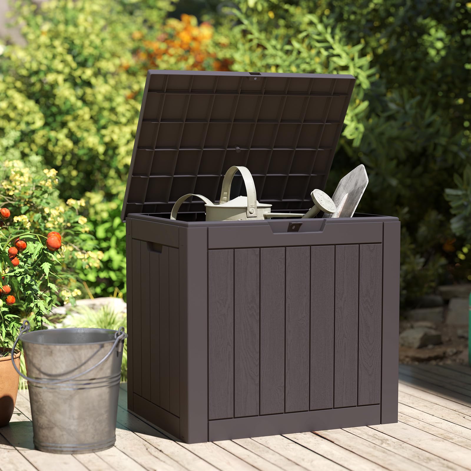 Deck Box with 31 Gallon Capacity, Weatherproof Resin Lockable Outdoor Storage for Secure Package Deliveries and Indoor Storage in Garden or Patio, Backyard-New - Image 6