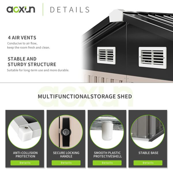 Aoxun Storage Shed 6x4 FT Metal Shed Galvanised Steel Garden Shed with Lockable Doors Outdoor Waterproof Shed for Bike Storage, Tool Storage, Temporary Storage (Brown)-New - Image 3