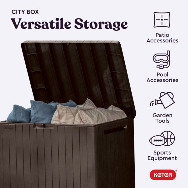 Keter City 30 Gallon Resin Outdoor Storage Box and Patio Furniture Side Table for Pool and Garden Accessories, Brown ? Premium & Durable Design-New - Image 4