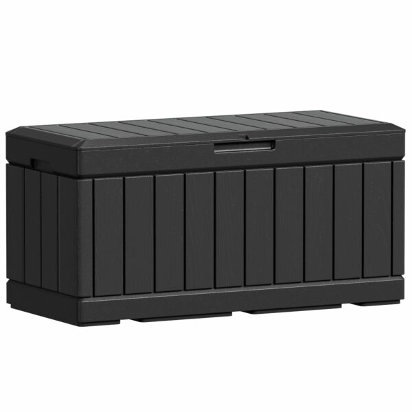 Greesum 82 Gallon Resin Deck Box Large Outdoor Storage for Patio Furniture, Garden Tools, Pool Supplies, Weatherproof and UV Resistant, Lockable, Black-New