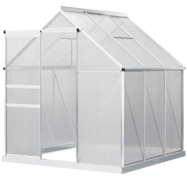 Outsunny 6' x 6' x 6.5' Polycarbonate Greenhouse with Adjustable Roof Vent, Walk-in Heavy Duty Green House Kit with Aluminum Frame, Sliding Door and Rain Gutter for Winter, Silver ? Premium & Durable Design-New