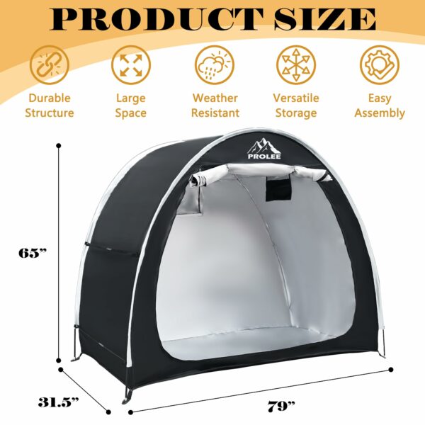 Bike Shed 6.6FT, Waterproof Oxford Fabric Storage Tent for 2 Bikes, Outdoor Storage with Window Design, Black-New - Image 3