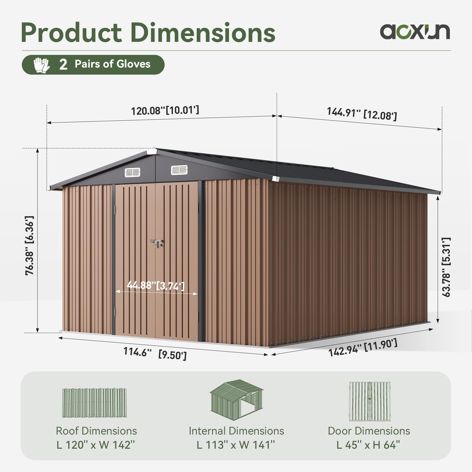 Aoxun 10x12 FT Outdoor Storage Shed, Steel Utility Tool Shed Storage House with Door & Lock, Metal Sheds Outdoor Storage for Garden Patio Lawn Poolside, Brown-New - Image 6
