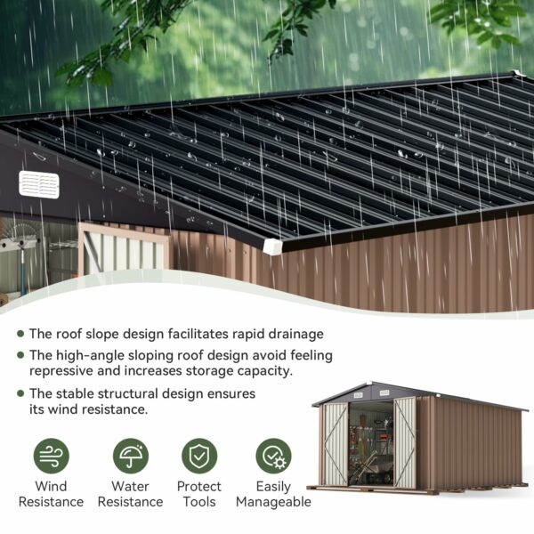 Aoxun 10x12 FT Outdoor Storage Shed, Steel Utility Tool Shed Storage House with Door & Lock, Metal Sheds Outdoor Storage for Garden Patio Lawn Poolside, Brown-New - Image 5