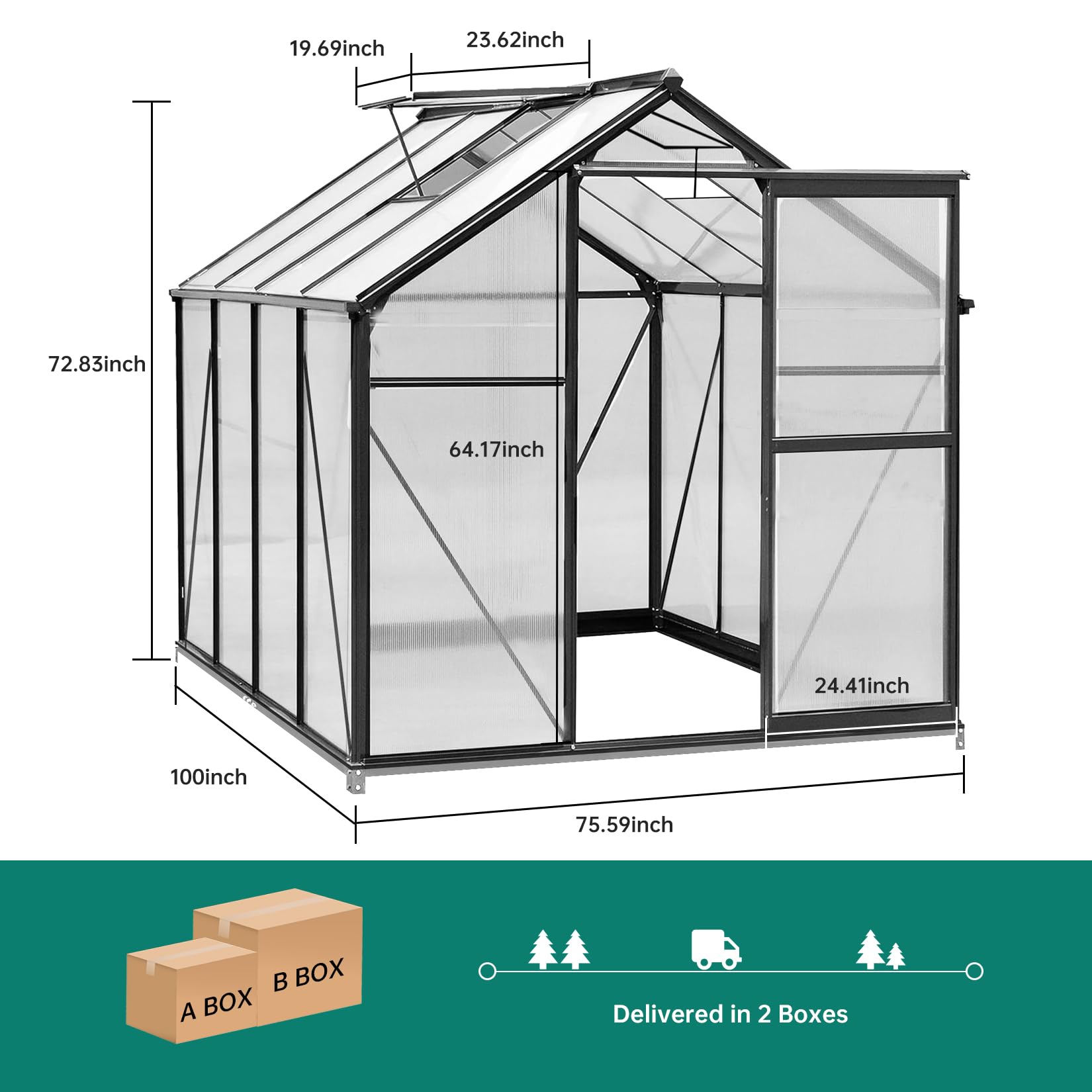 6x8 FT Outdoor Greenhouse, Polycarbonate Green Houses for Outside, Heavy Duty Large Walk in Green House for Plants with Aluminum Frame, Roof Vent, Rain Gutters for Garden Backyard ? Premium & Durable Design-New - Image 5