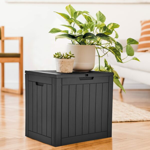 30 Gallon Deck Box Outdoor Storage Box, Waterproof Resin Package Delivery and Storage Box with Lockable Lid for Patio Furniture Cushions, Pool Accessories, Garden Tools, Black-New - Image 5