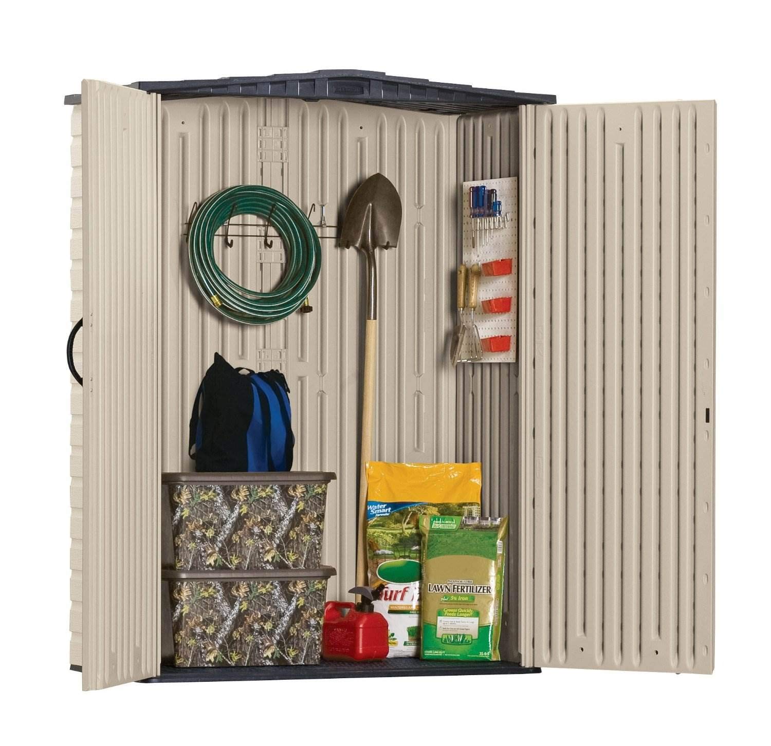 Rubbermaid Small Vertical Resin Outdoor Storage Shed With Floor (2.3 x 4.6 Ft), Weather Resistant, Beige/Brown, Organization for Home/Backyard/Pool Chemicals/Toys/Garden Tools/Porch/Patio Cushions-New - Image 4