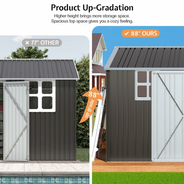Jocisland 10x8.6x7.3 FT Sheds & Outdoor Storage, Lockable Double Hinged Doors and 4 Vents, Metal Large Shed, Backyard Storage for Bikes and Garden Tools Dark Black/White-New - Image 2