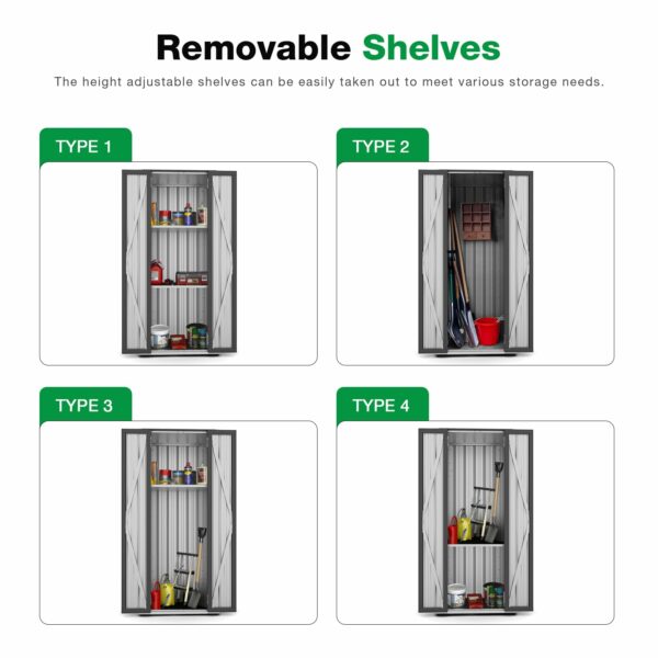 AECOJOY Outdoor Storage Cabinet Waterproof with Shelves, Vertical Tall Garden Storage Sheds, Sheds & Outdoor Storage Cabinet Weatherproof for Outside in Dark Grey-New - Image 3