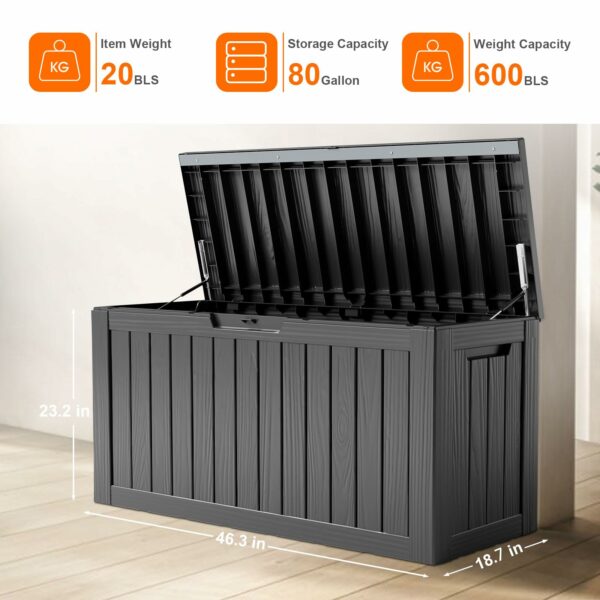 80 Gallon Resin Deck Box, Lockable Patio Outdoor Storage Box for Furniture, Garden Tools and Tools Storage, Waterproof Outside Storage Box - Black-New - Image 4